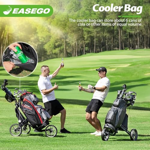 EASEGO Golf Push Cart 3 Wheel : Golf Bag Cart Foldable with Phone Holder/Cup/Umbrella Holder Compact Golf Pull Carts Quick Fold Golf Caddy Push Carts with Large Wheelbase for Different Terrain - Image 6