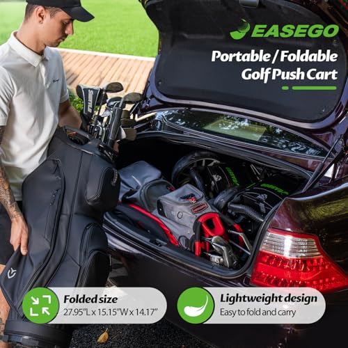 EASEGO Golf Push Cart 3 Wheel : Golf Bag Cart Foldable with Phone Holder/Cup/Umbrella Holder Compact Golf Pull Carts Quick Fold Golf Caddy Push Carts with Large Wheelbase for Different Terrain - Image 2
