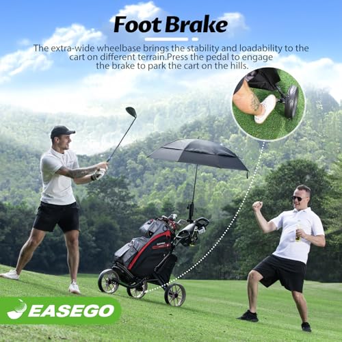 EASEGO Golf Push Cart 3 Wheel : Golf Bag Cart Foldable with Phone Holder/Cup/Umbrella Holder Compact Golf Pull Carts Quick Fold Golf Caddy Push Carts with Large Wheelbase for Different Terrain - Image 5