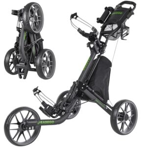 EASEGO Golf Push Cart 3 Wheel : Golf Bag Cart Foldable with Phone Holder/Cup/Umbrella Holder Compact Golf Pull Carts Quick Fold Golf Caddy Push Carts with Large Wheelbase for Different Terrain