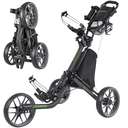 EASEGO Golf Push Cart 3 Wheel : Golf Bag Cart Foldable with Phone Holder/Cup/Umbrella Holder Compact Golf Pull Carts Quick Fold Golf Caddy Push Carts with Large Wheelbase for Different Terrain