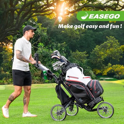 EASEGO Golf Push Cart 3 Wheel : Golf Bag Cart Foldable with Phone Holder/Cup/Umbrella Holder Compact Golf Pull Carts Quick Fold Golf Caddy Push Carts with Large Wheelbase for Different Terrain - Image 3